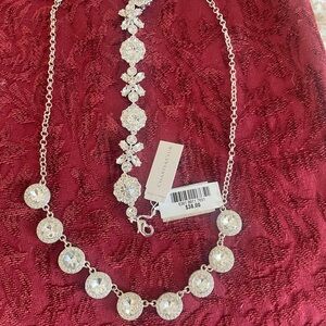 Charter Club Silver Necklace with Crystal Accents and Matching Bracelet
